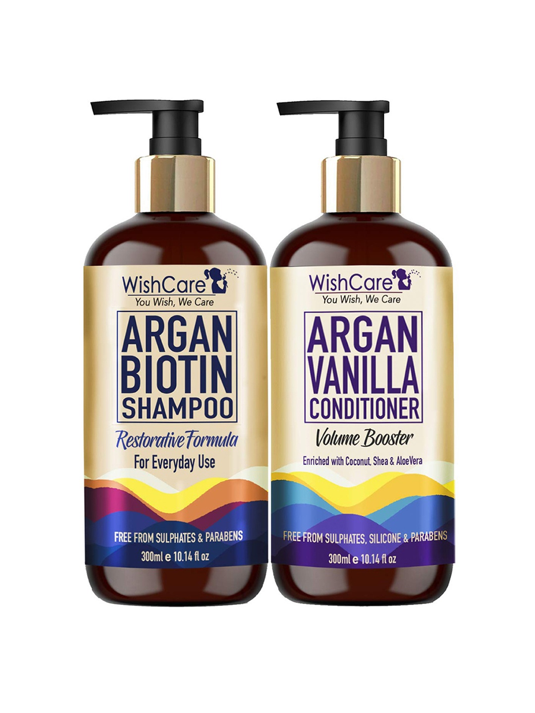 

WishCare Argan Biotin Shampoo and Argan Vanilla Conditioner - 300 ml each, Brown