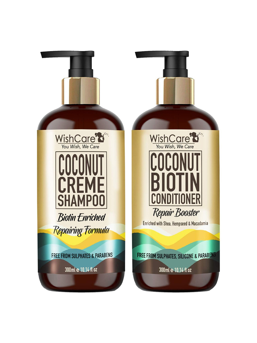 

WishCare Coconut Crme Shampoo and Coconut Biotin Conditioner - 300 Ml each, Brown