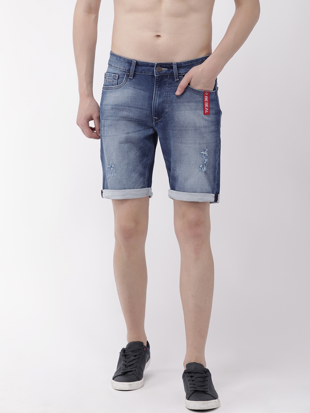 

Flying Machine Men Blue Solid Slim Fit Denim Shorts