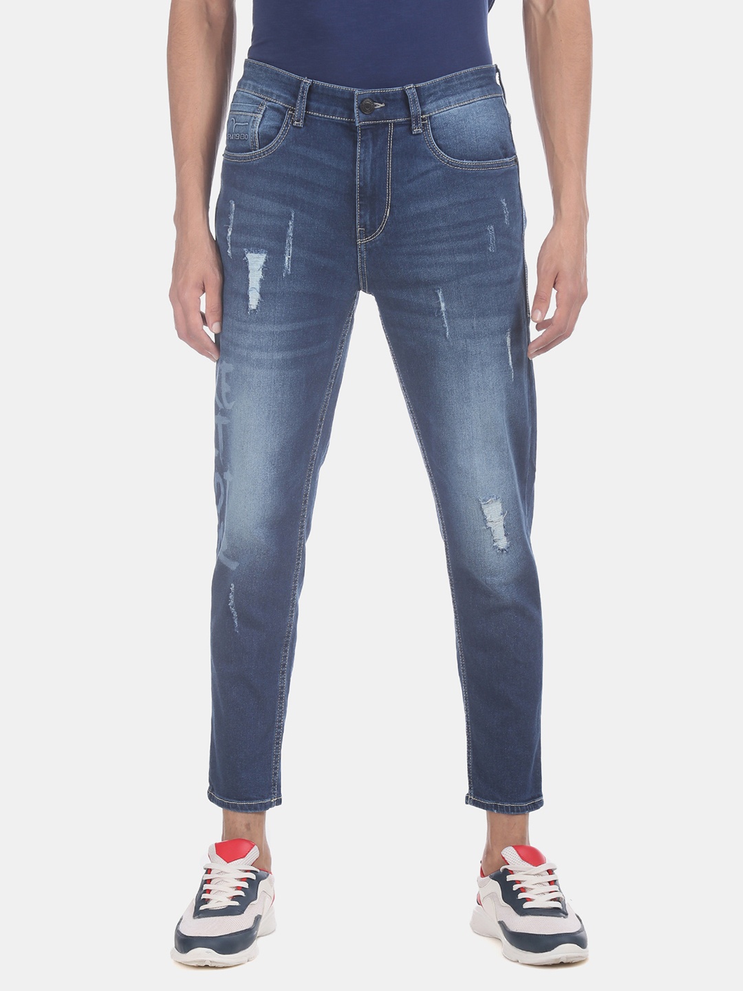 

Flying Machine Men Blue MJ-Mankle Skinny Fit Mid-Rise Mildly Distressed Stretchable Sustainable Jeans