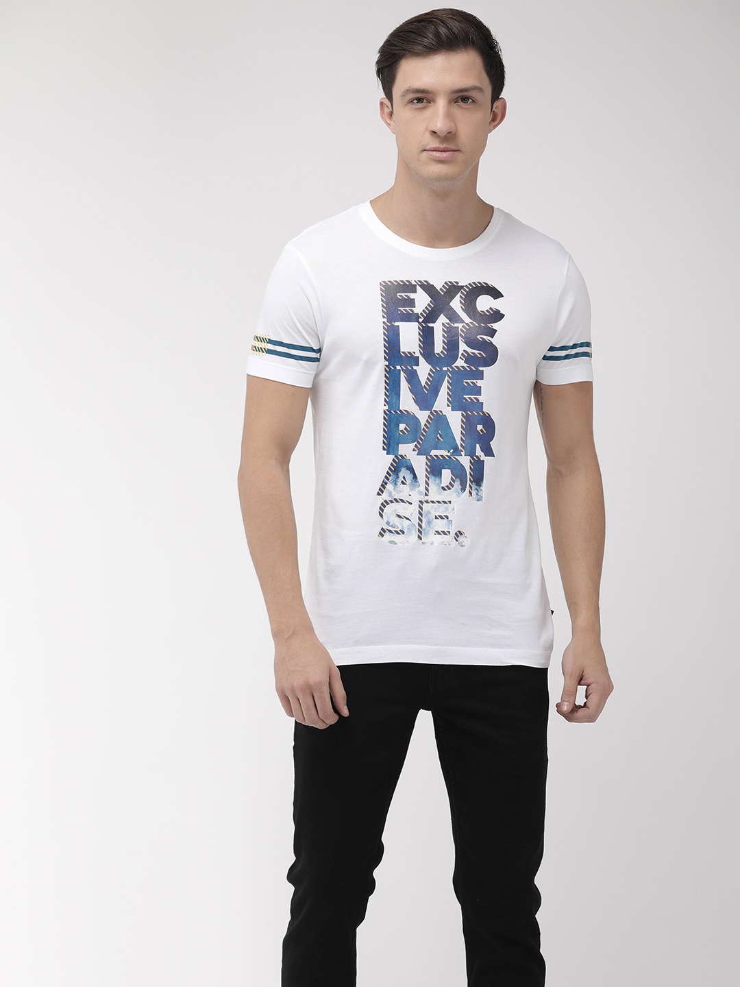 

Flying Machine Men White Printed Round Neck Pure Cotton T-shirt