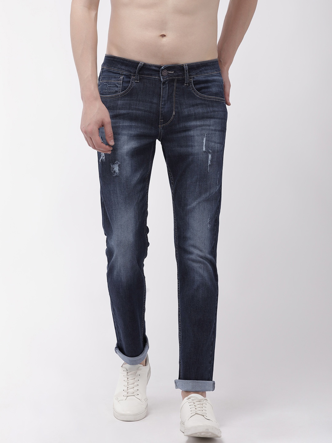 

Flying Machine Men Blue Michael Slim Tapered Fit Mid-Rise Low Distress Stretchable Jeans
