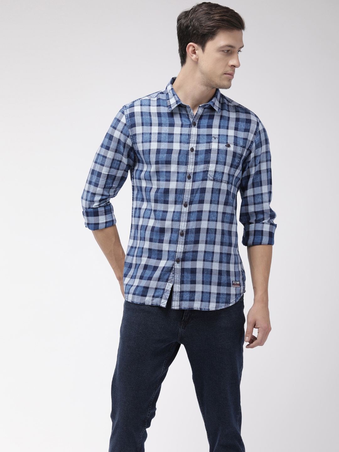 

Flying Machine Men Blue & White Slim Fit Checked Casual Shirt