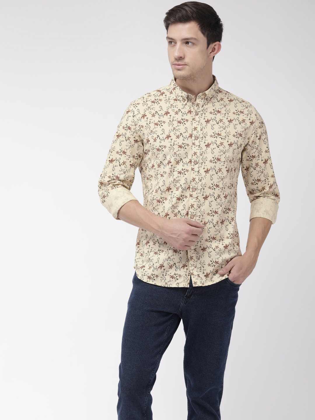 

Flying Machine Men Beige & Brown Slim Fit Printed Casual Shirt