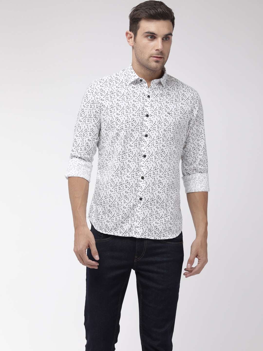 

Flying Machine Men White & Black Slim Fit Printed Casual Shirt