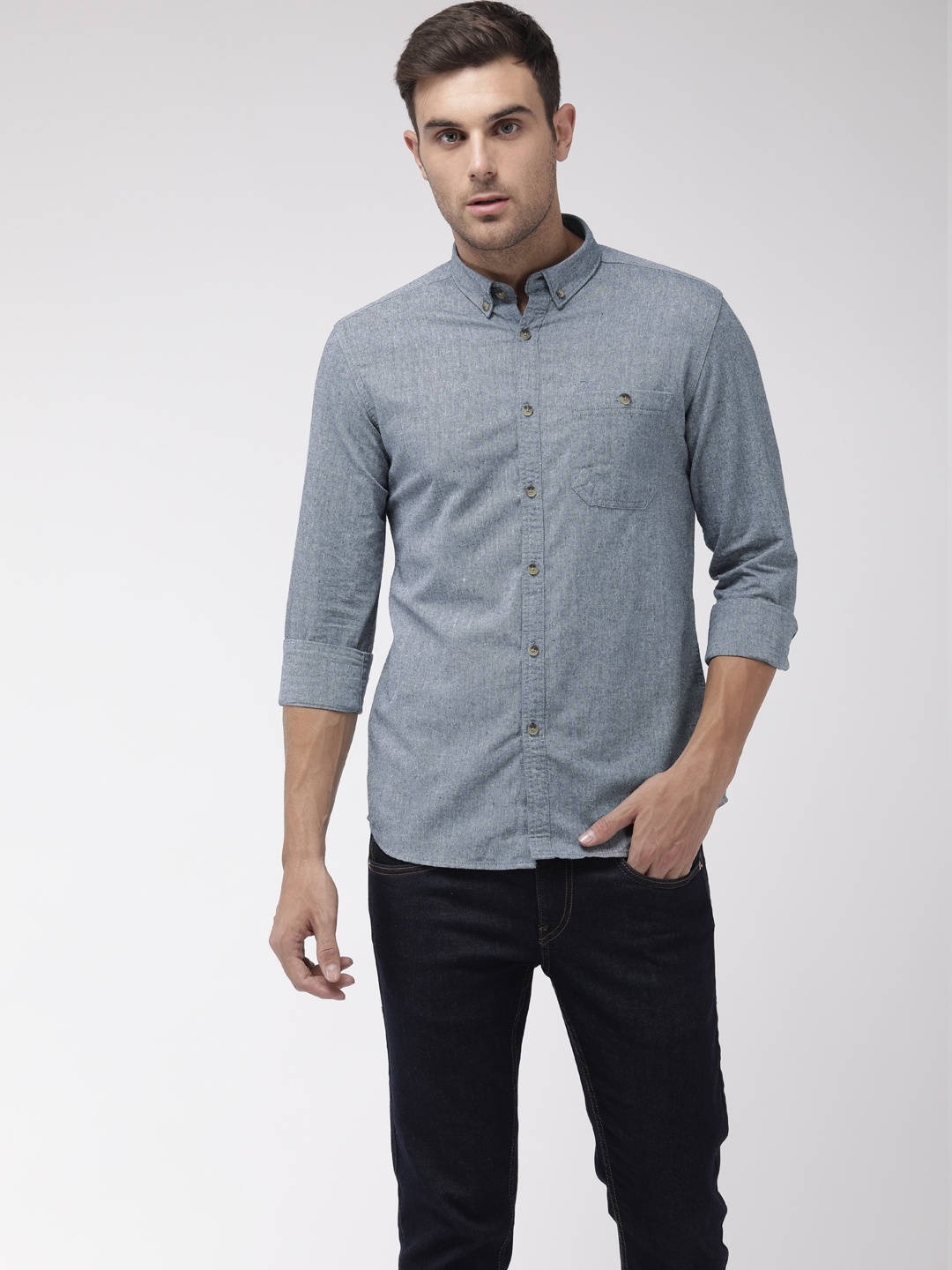 

Flying Machine Men Blue Slim Fit Solid Casual Shirt