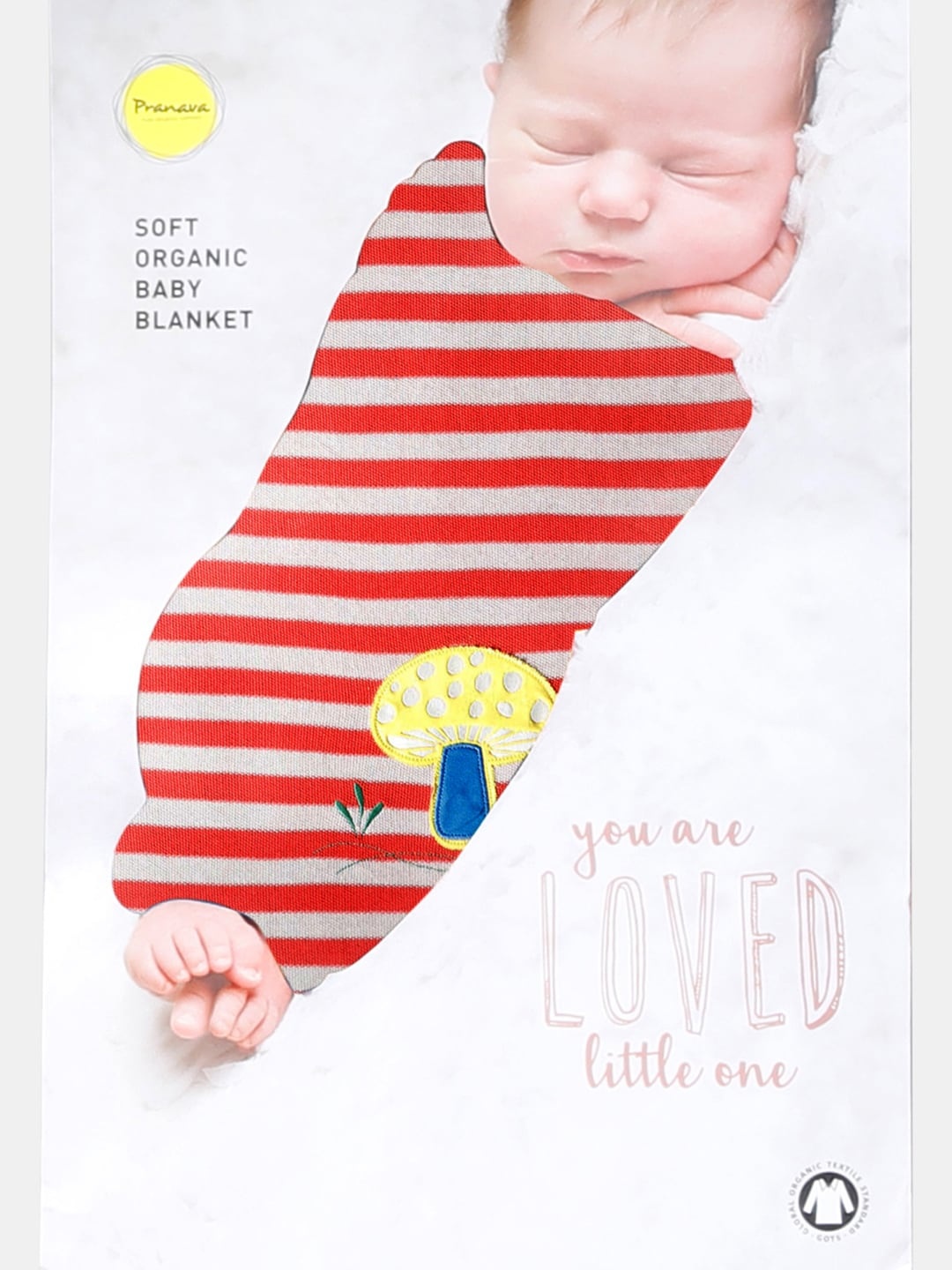 

Pranava Infants Red & Off-White Striped Organic Cotton Flat Knit Baby Sustainable Blanket With Applique Detail