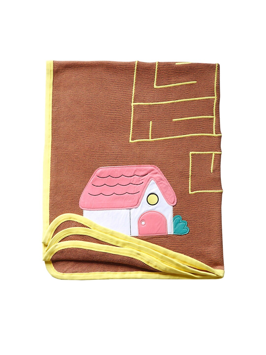 

Pranava Infants Brown & Yellow Organic Cotton Flat Knit Baby Sustainable Blanket With Applique Detail