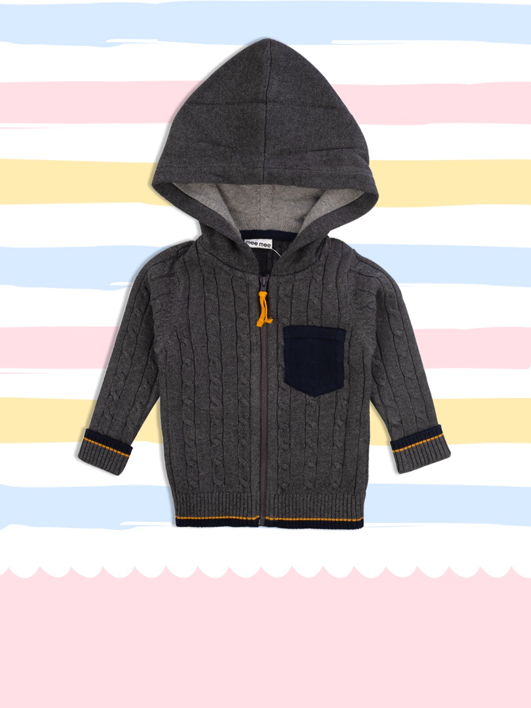 

MeeMee Boys Grey Solid Front-Open Sweater