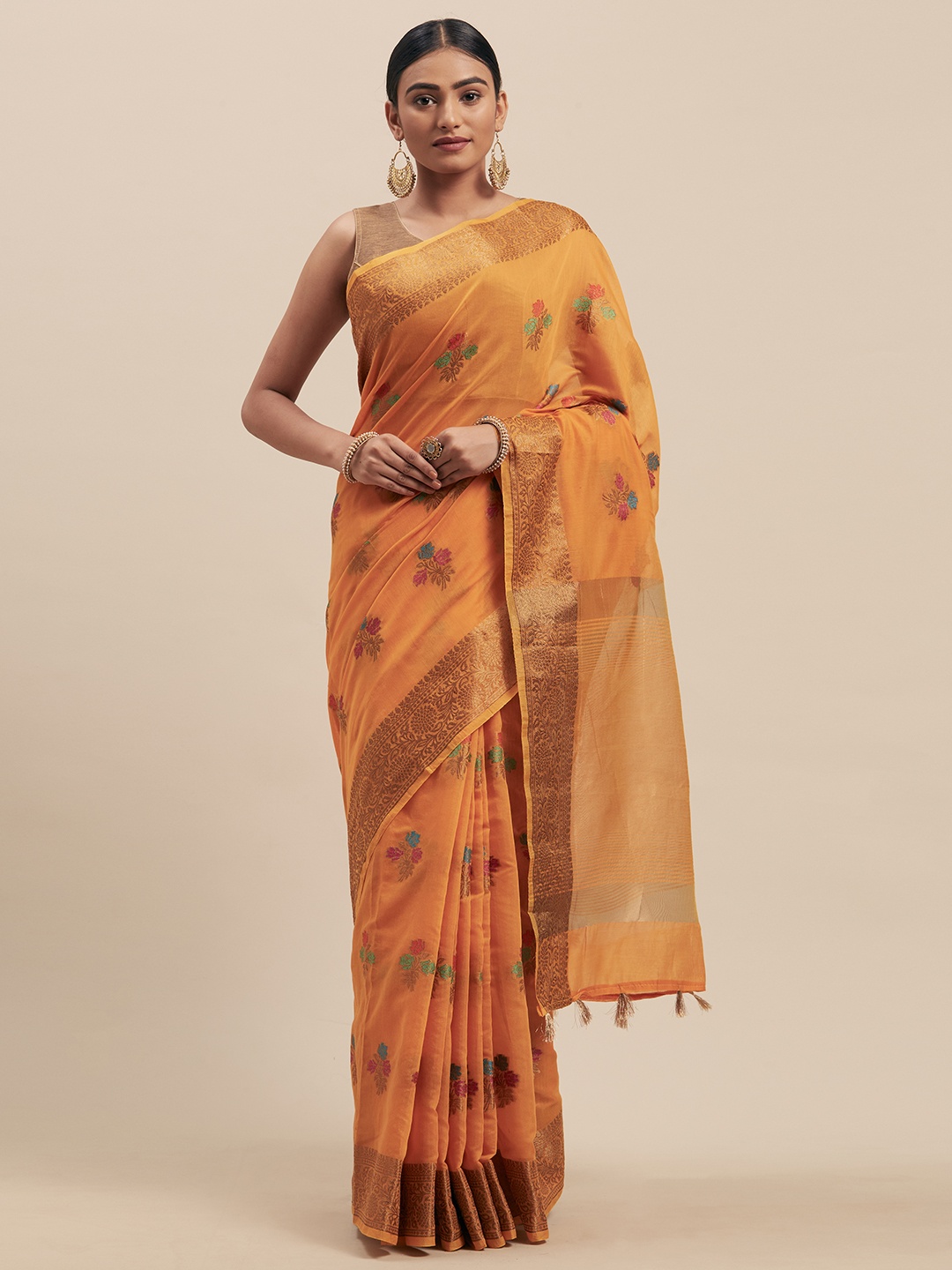 

Mitera Yellow Silk Cotton Woven Design Kanjeevaram Saree