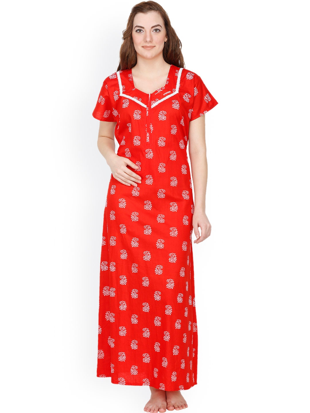 

Secret Wish Red & White Paisley Print Maxi Nightdress NT-140