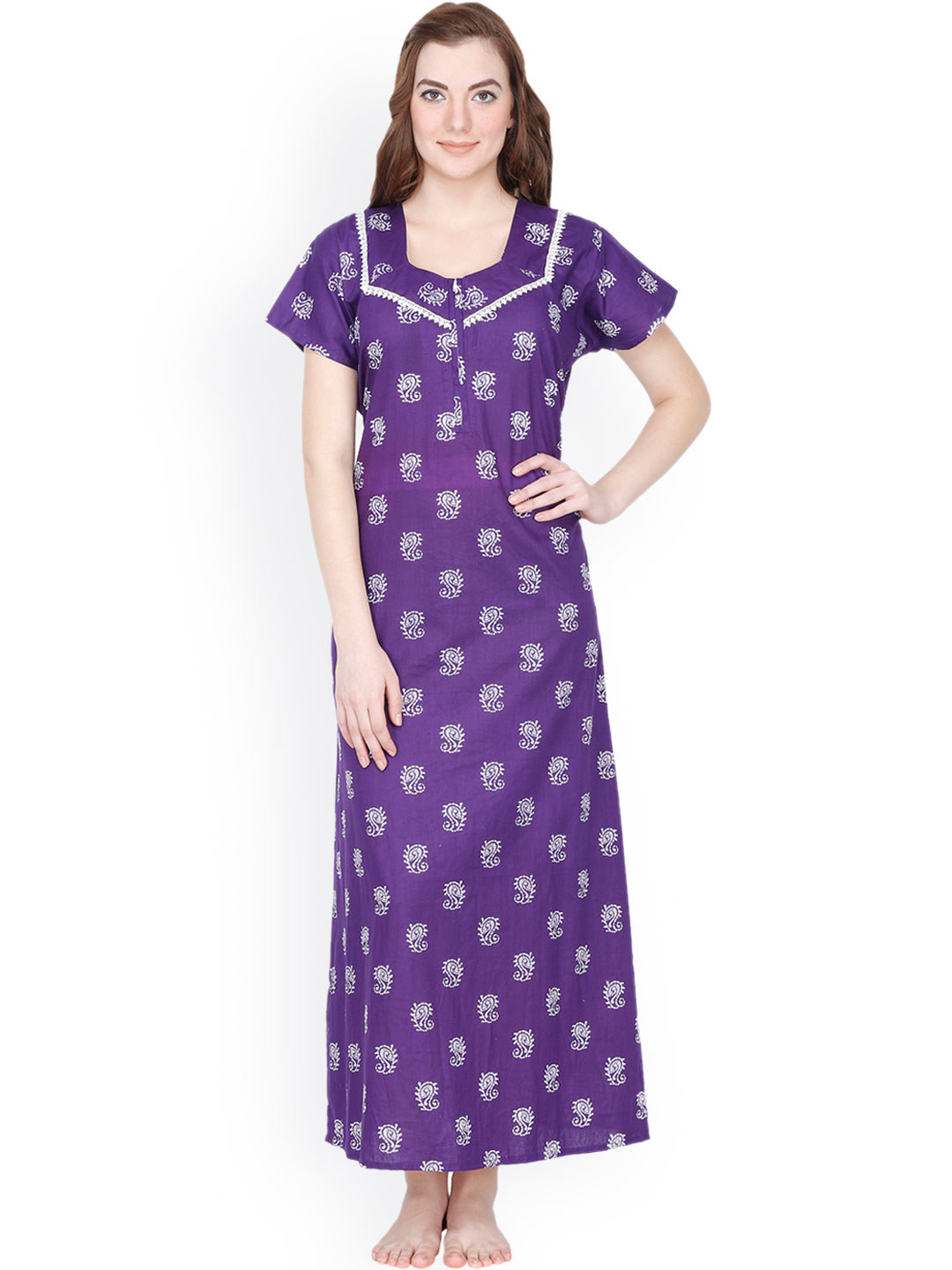 

Secret Wish Purple & White Paisley Print Maxi Nightdress NT-141