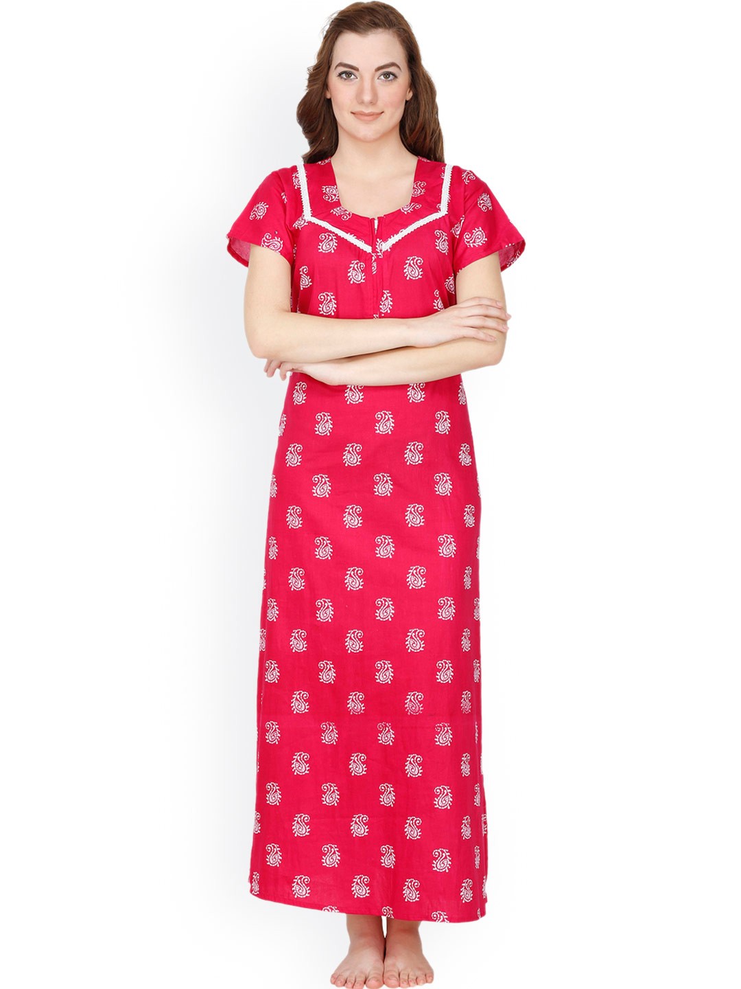 

Secret Wish Pink & White Paisley Print Maxi Nightdress NT-142