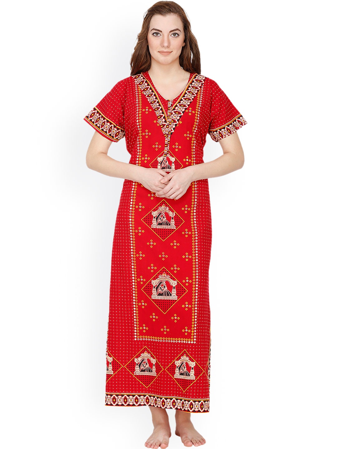 

Secret Wish Red Printed Maxi Nightdress NT-157
