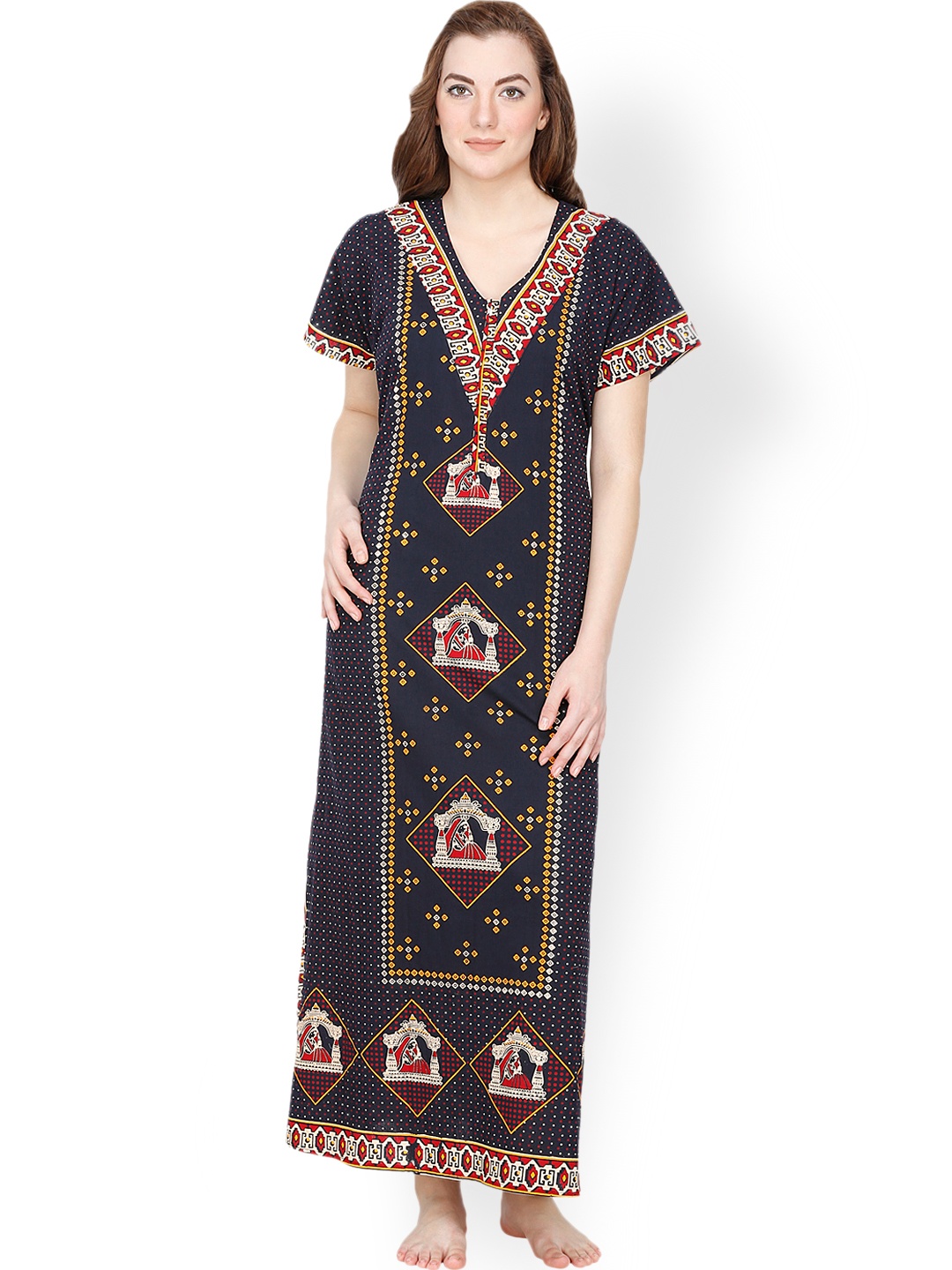

Secret Wish Navy Printed Maxi Nightdress NT-159, Navy blue