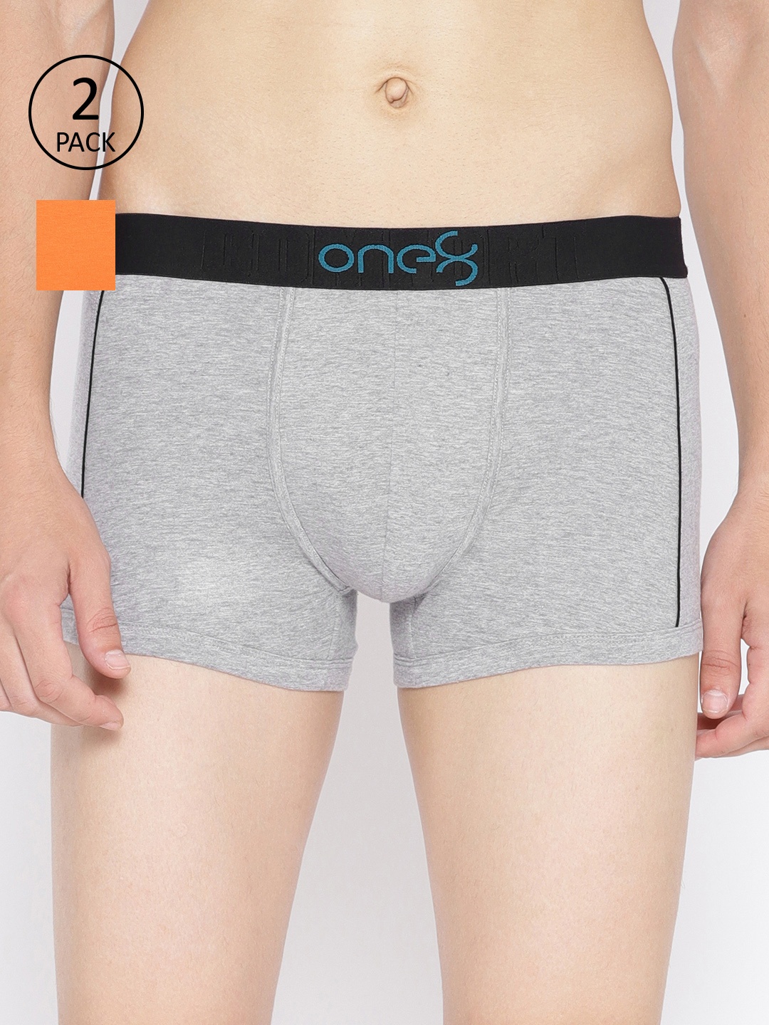 

one8 by Virat Kohli Pack of 2 Men Grey Melange & Orange Solid Trunks 10512948-1-10513016-1