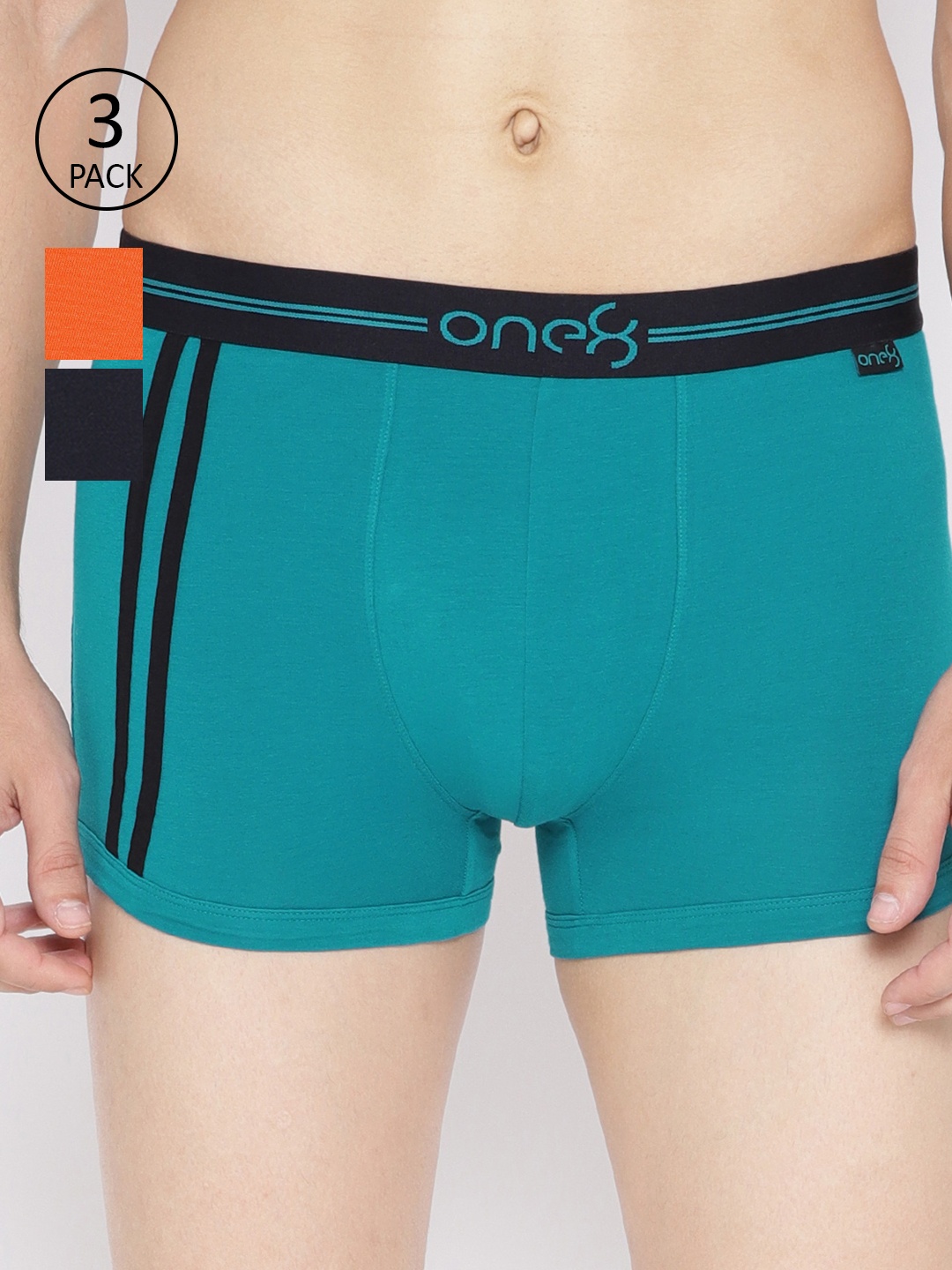 

one8 by Virat Kohli Men Pack of 3 Blue & Orange Solid Trunks 10513044-1-10512974-1