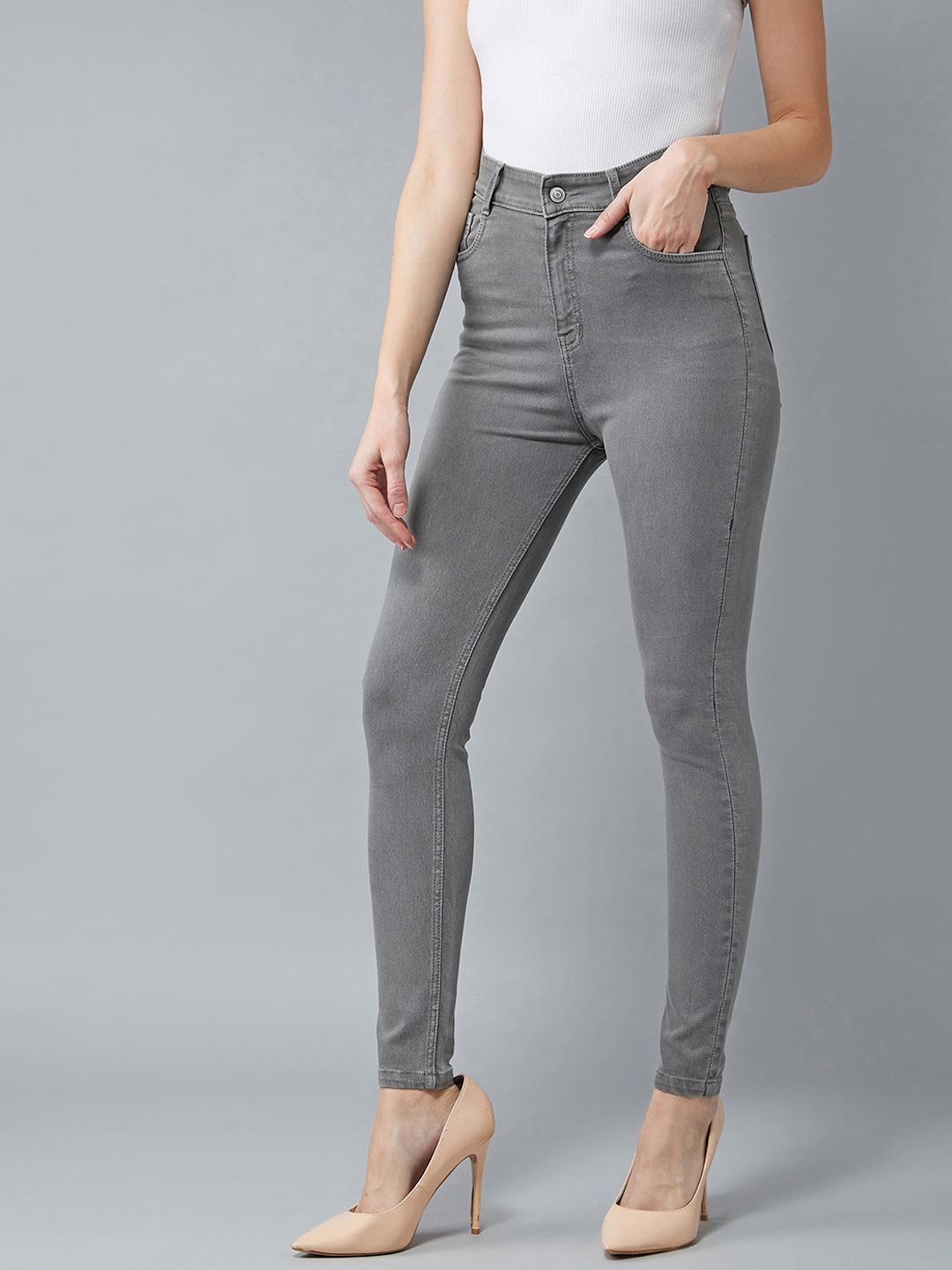 

DOLCE CRUDO Women Grey Skinny Fit High-Rise Clean Look Stretchable Jeans
