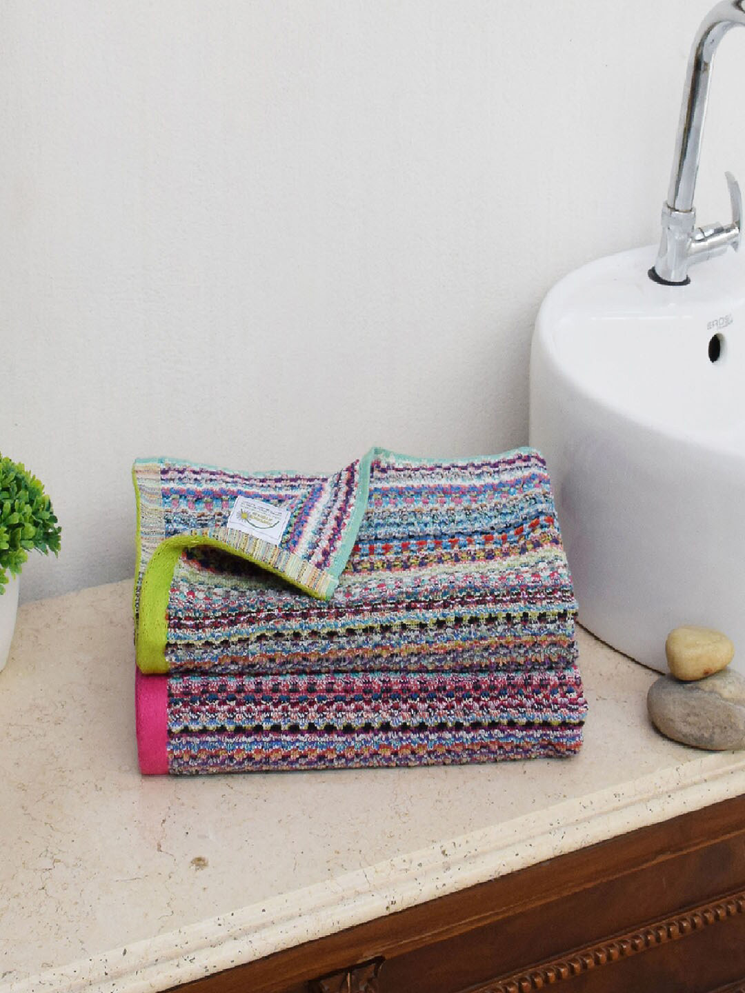 

Avira Home Set of 2 Blue & Black Printed 500GSM Pure Cotton Towels