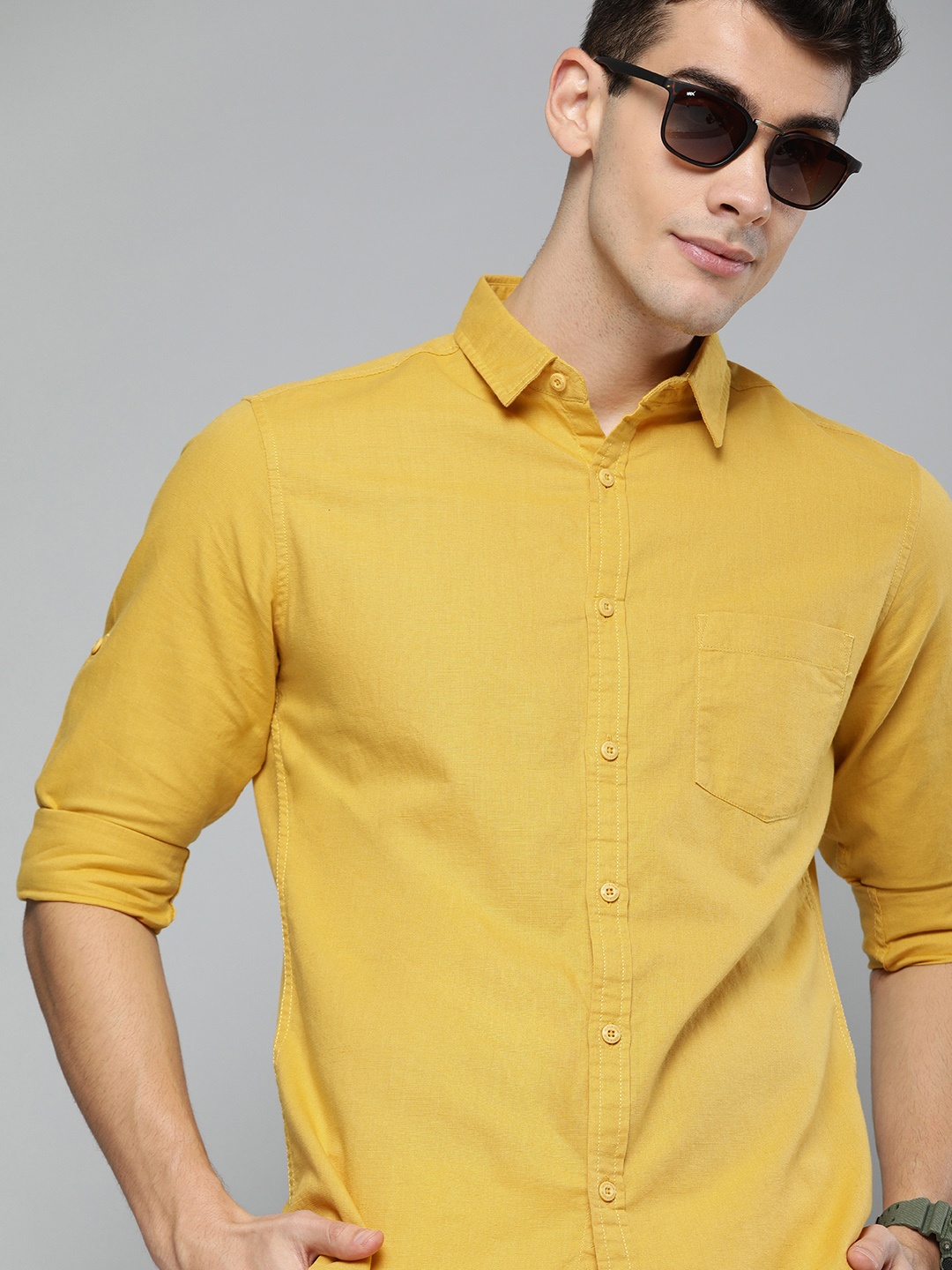 

HERE&NOW Men Slim Fit Solid Casual Shirt, Mustard