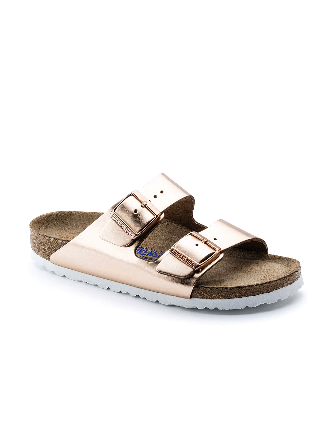 

Birkenstock Arizona Soft Footbed Metallic Copper Narrow Width Two-Strap Sandals, Bronze