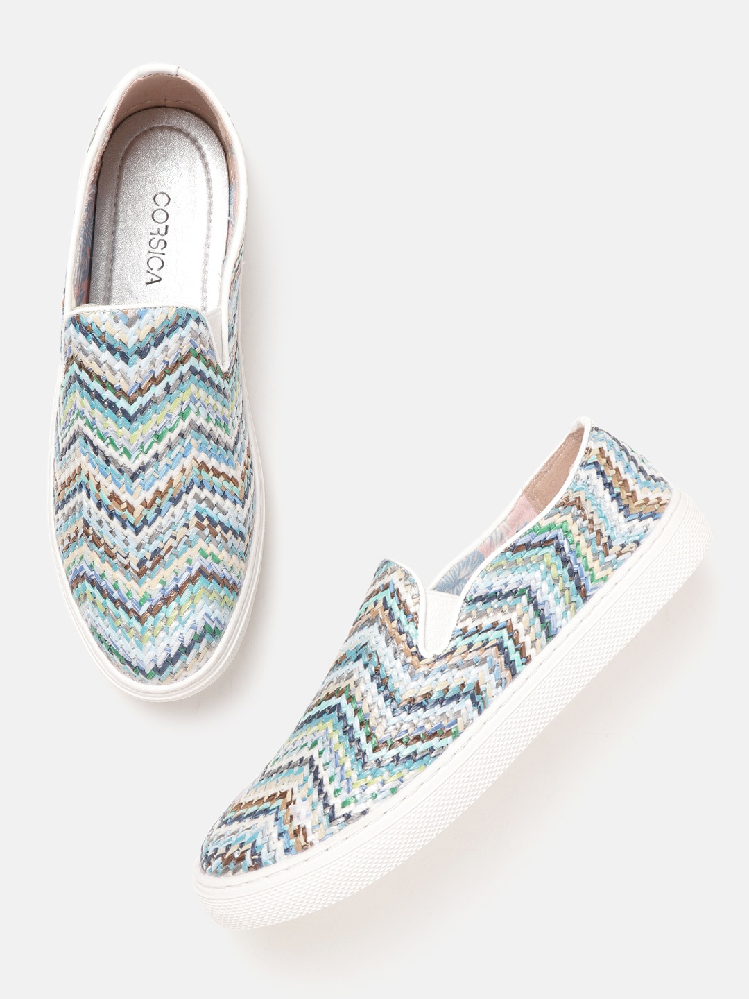 

CORSICA Women Multicoloured Basket Weave Slip-On Sneakers, Multi