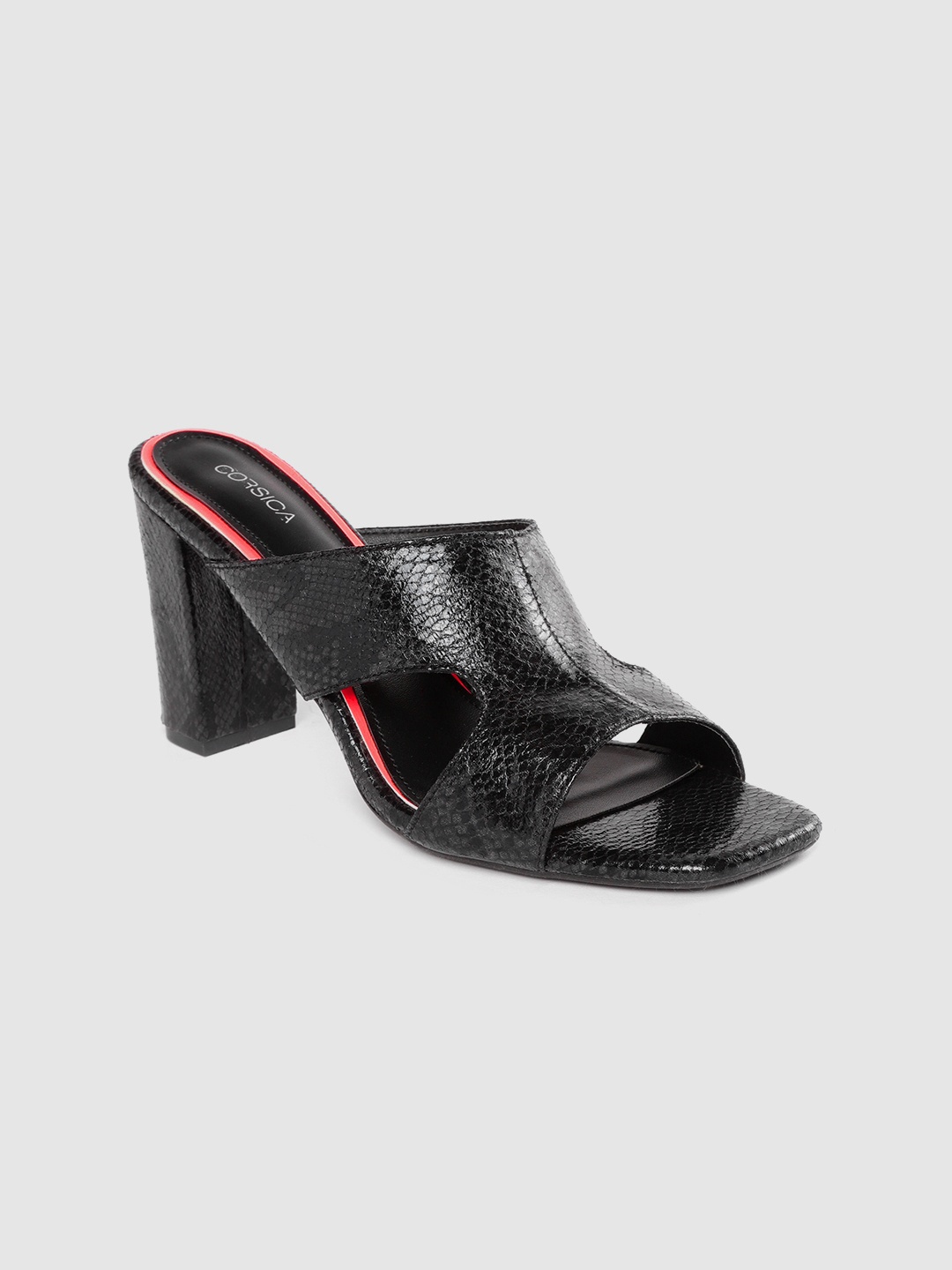 

CORSICA Women Black Snakeskin Textured Block Heels