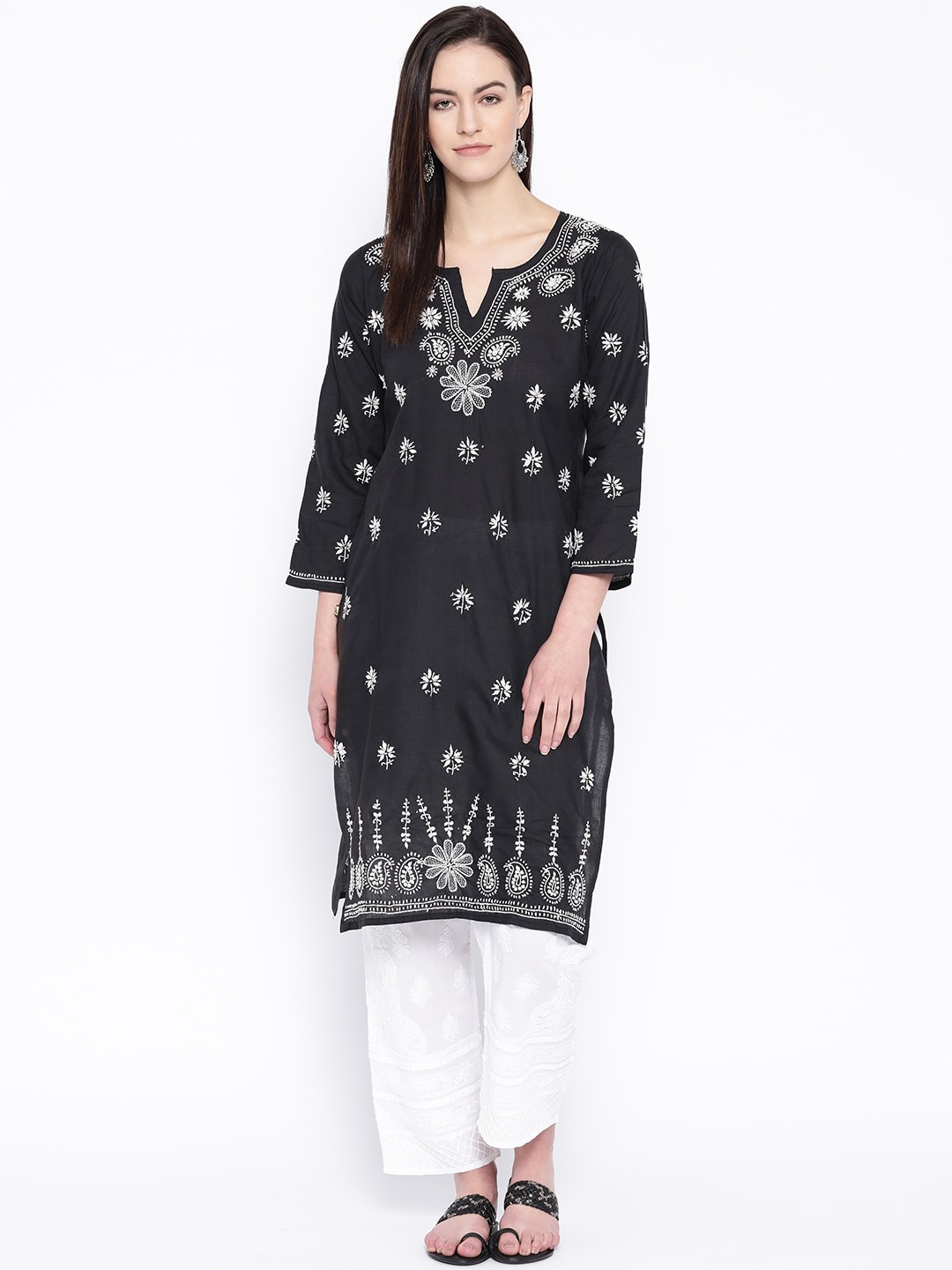 

ADA Women Black & White Chikankari Embroidered Sustainable Kurta with Trousers