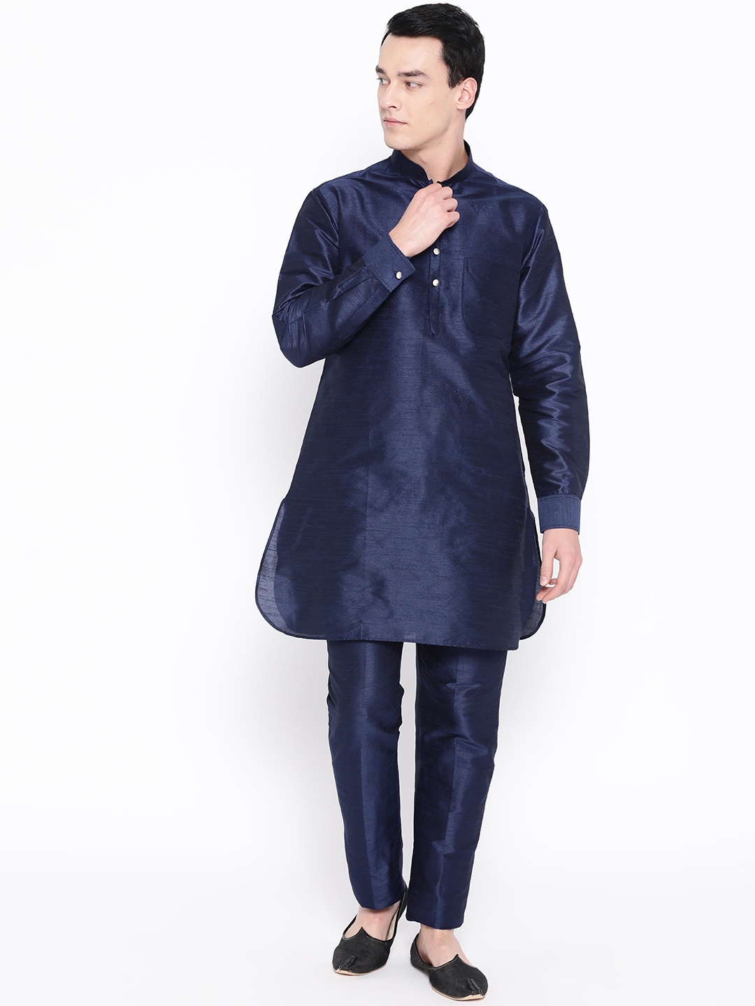 

SG LEMAN Men Navy Blue Solid Kurta with Trousers