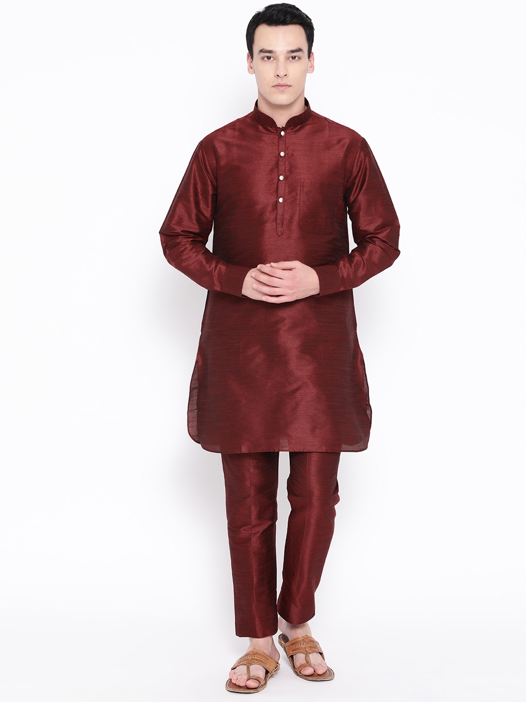 

SG LEMAN Men Maroon Woven Design Kurta with Trousers