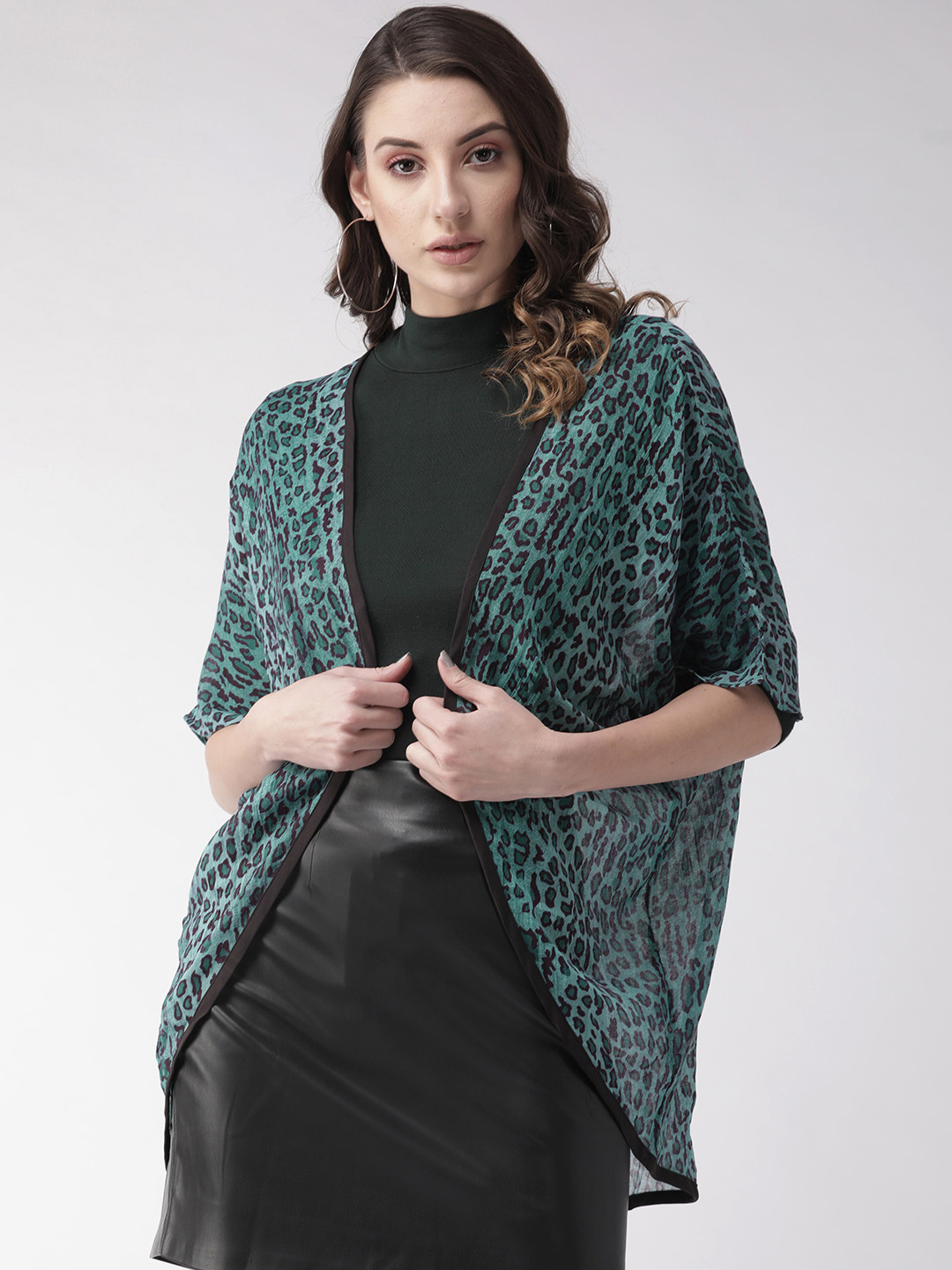 

Style Quotient Women Green & Black Printed Open Front Shrug