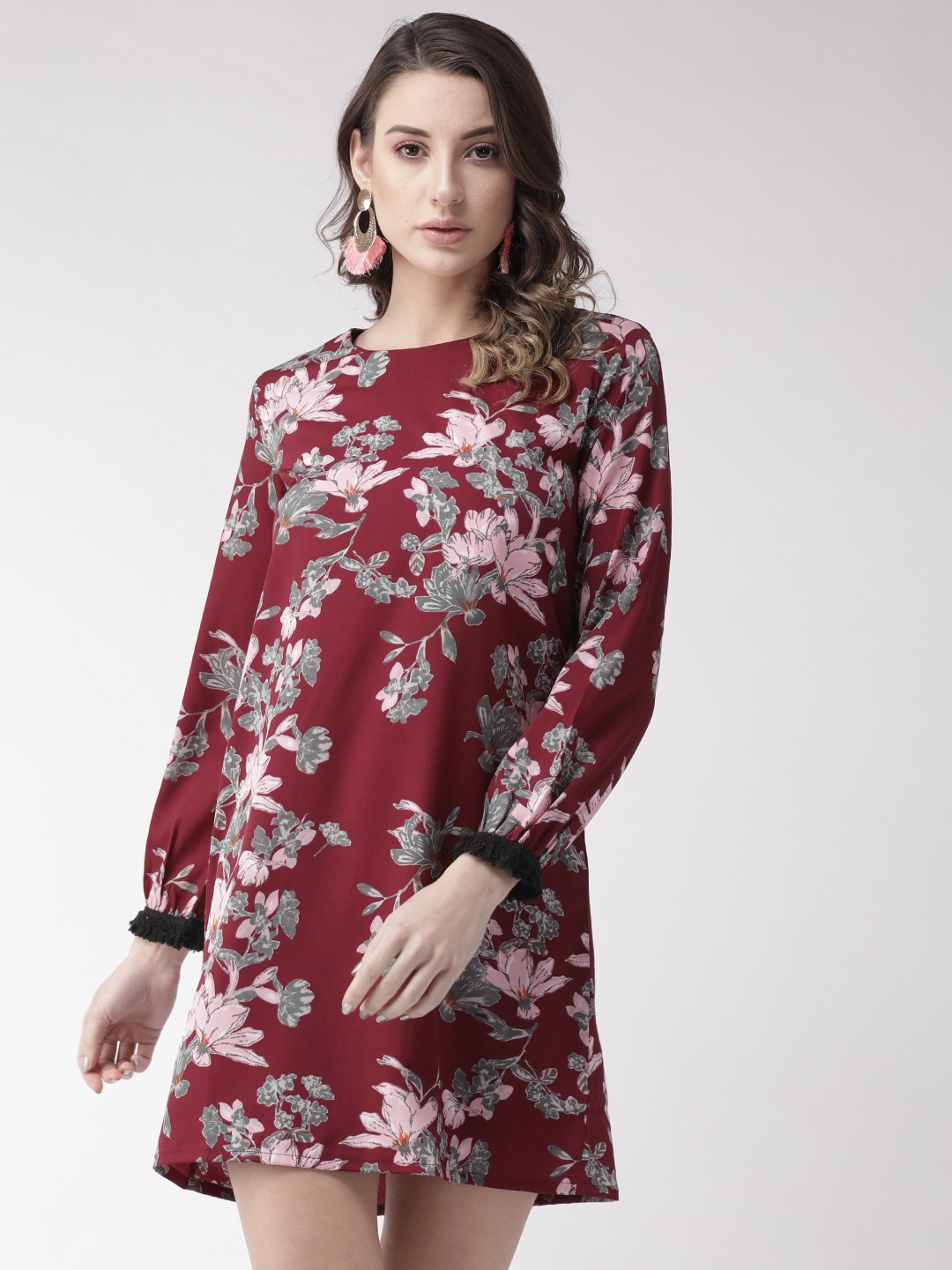 

Style Quotient Women Maroon & Grey Printed Mini A-Line Dress