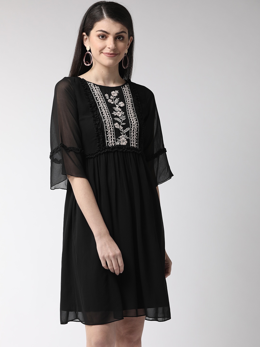

Antheaa Women Black Embroidered Detail A-Line Dress