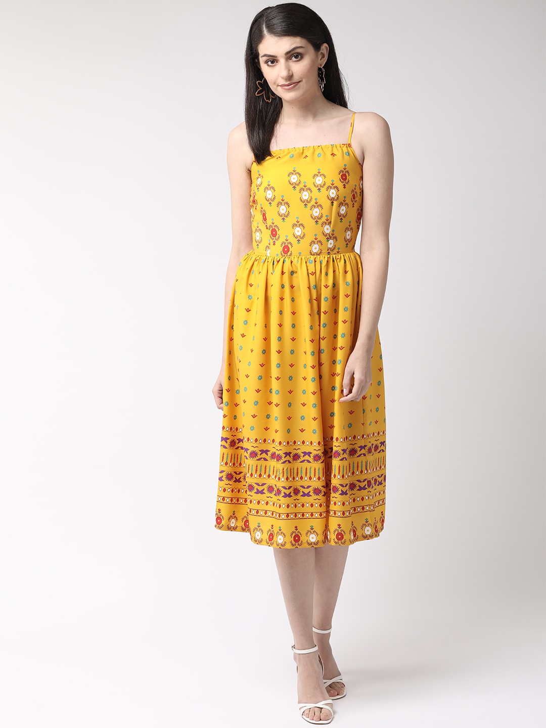 

plusS Women Mustard Yellow & Red Printed Fit & Flare Dress