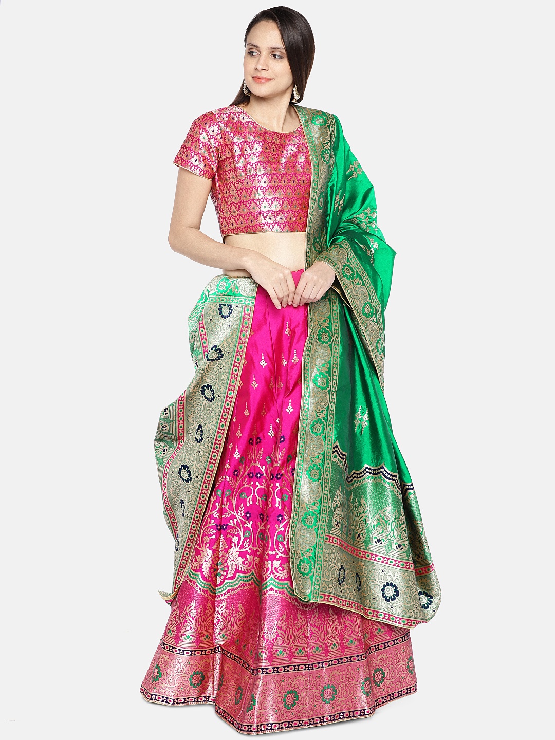 

flaher Pink Semi-Stitched Lehenga & Blouse with Dupatta