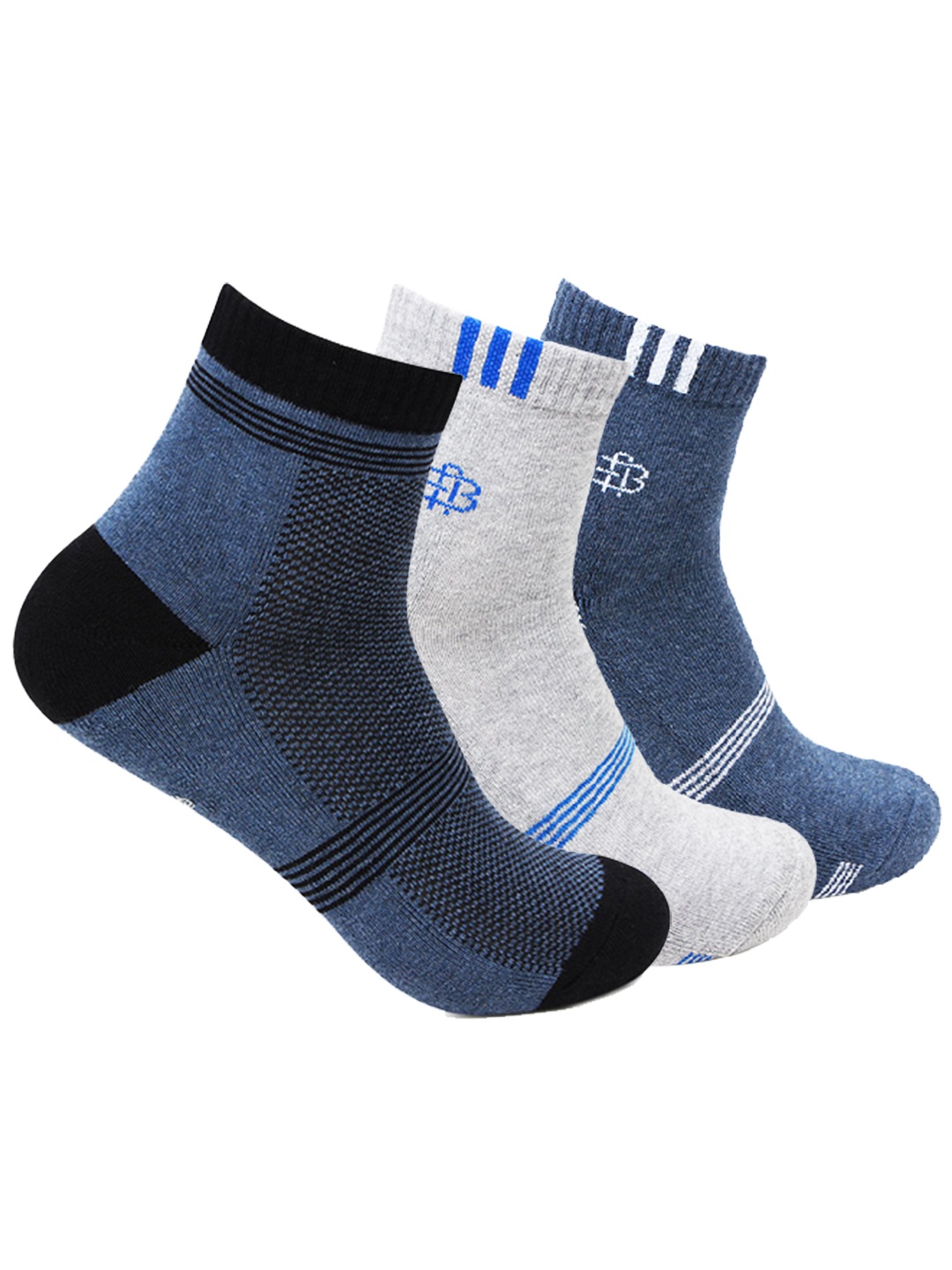 

Bonjour Men Pack of 3 Patterned Ankle-Length Socks, Blue