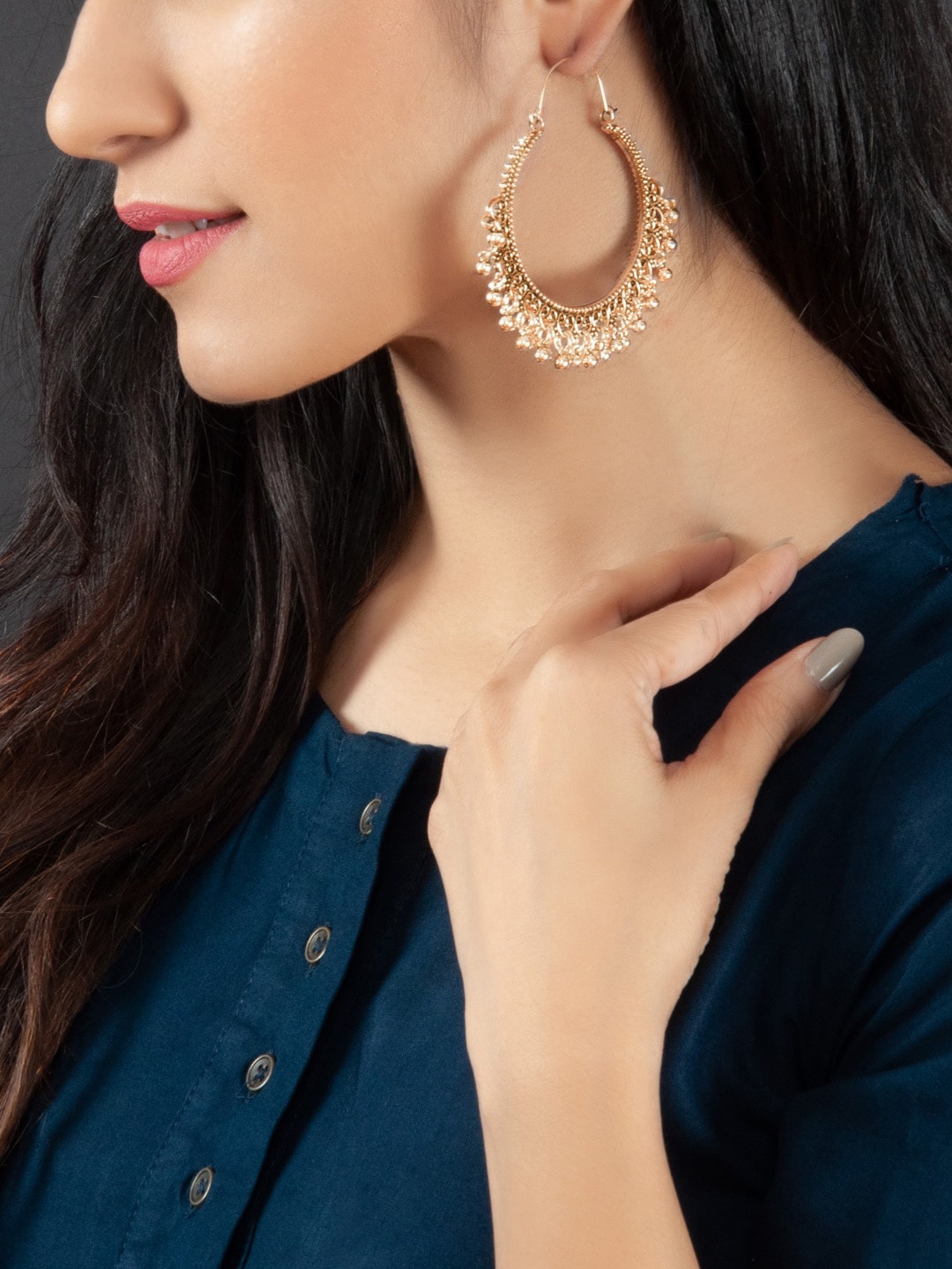 

Rubans Gold-Toned Oxidised Handcrafted Classic Hoop Earrings