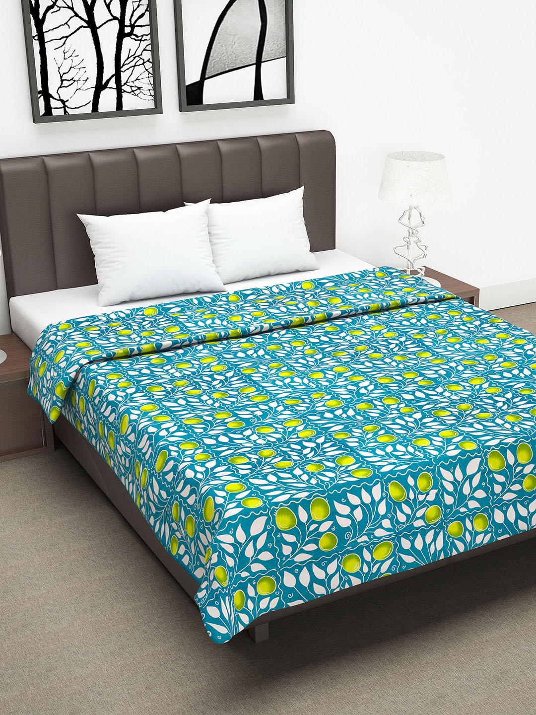 

Divine Casa Turquoise Blue & White Floral AC Room 110 GSM Double Bed Dohar