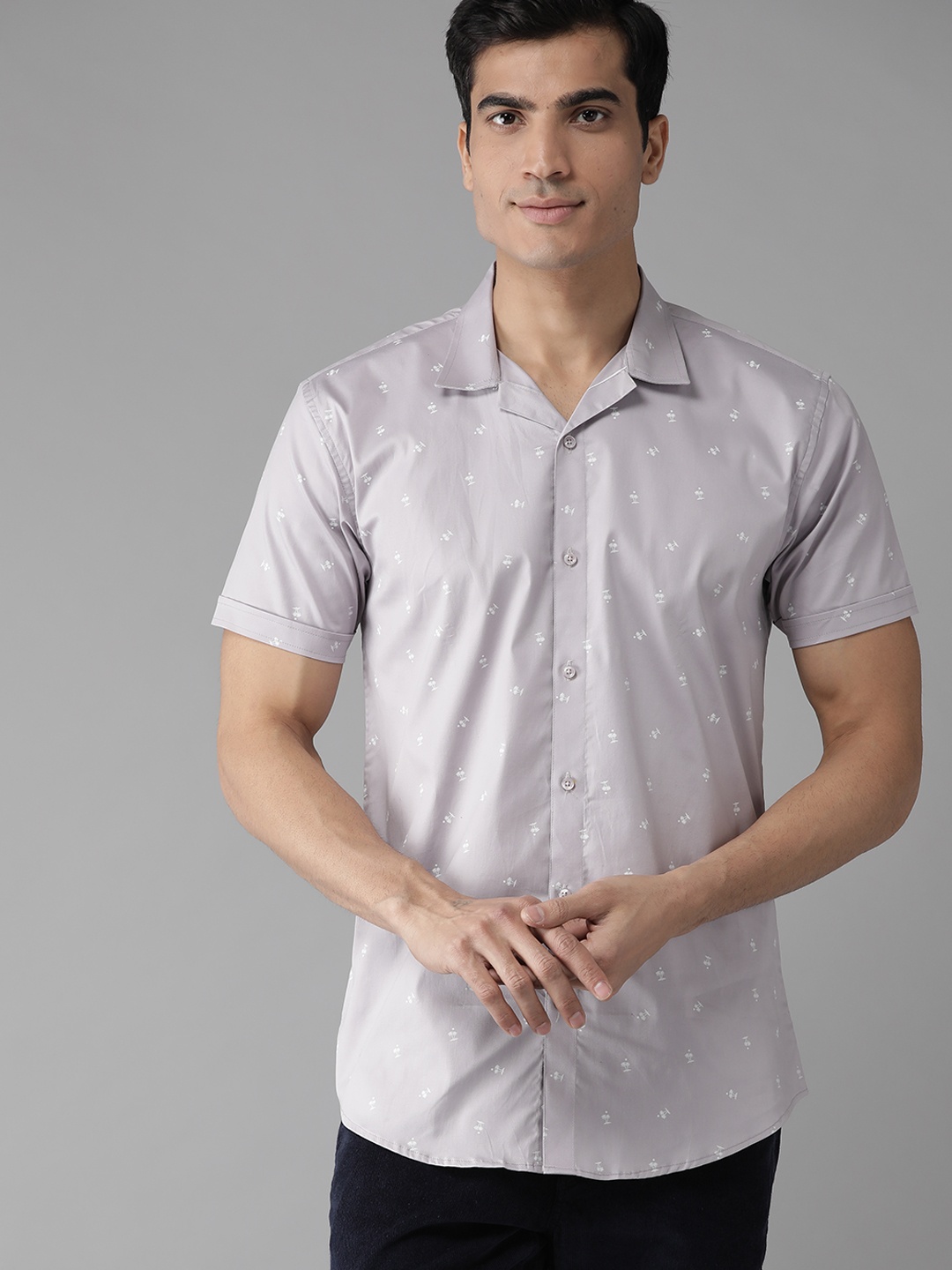 

DENNISON Men Lavender & White Comfort Slim Fit Printed Casual Shirt