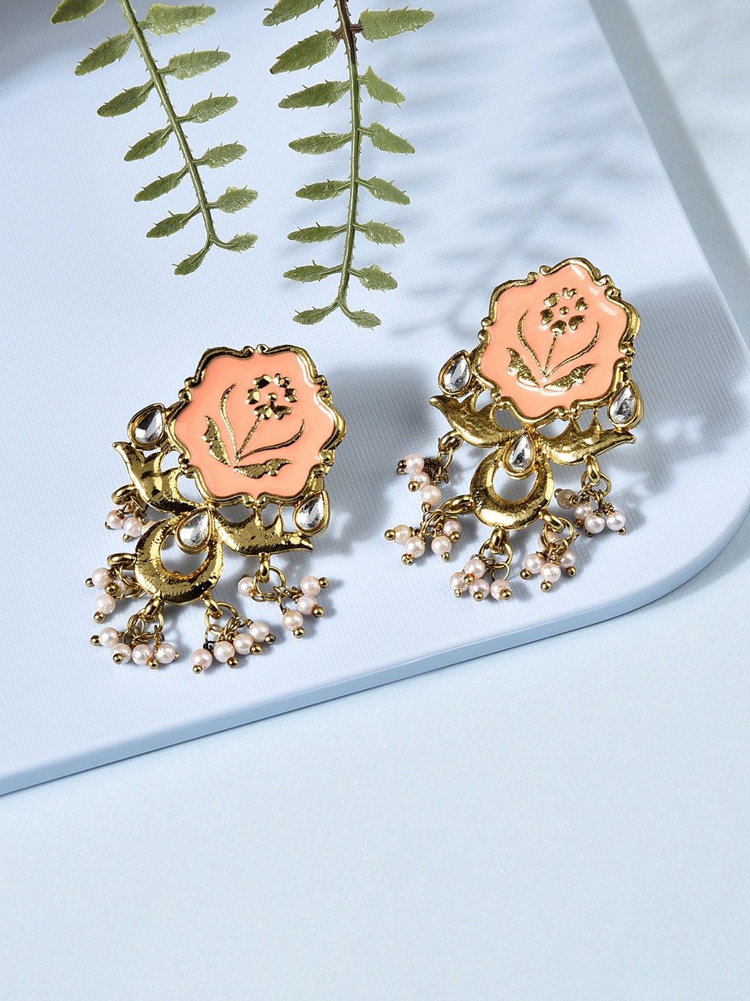 

Fida Women Gold-Toned & Pink Enamelled Drop Earrings