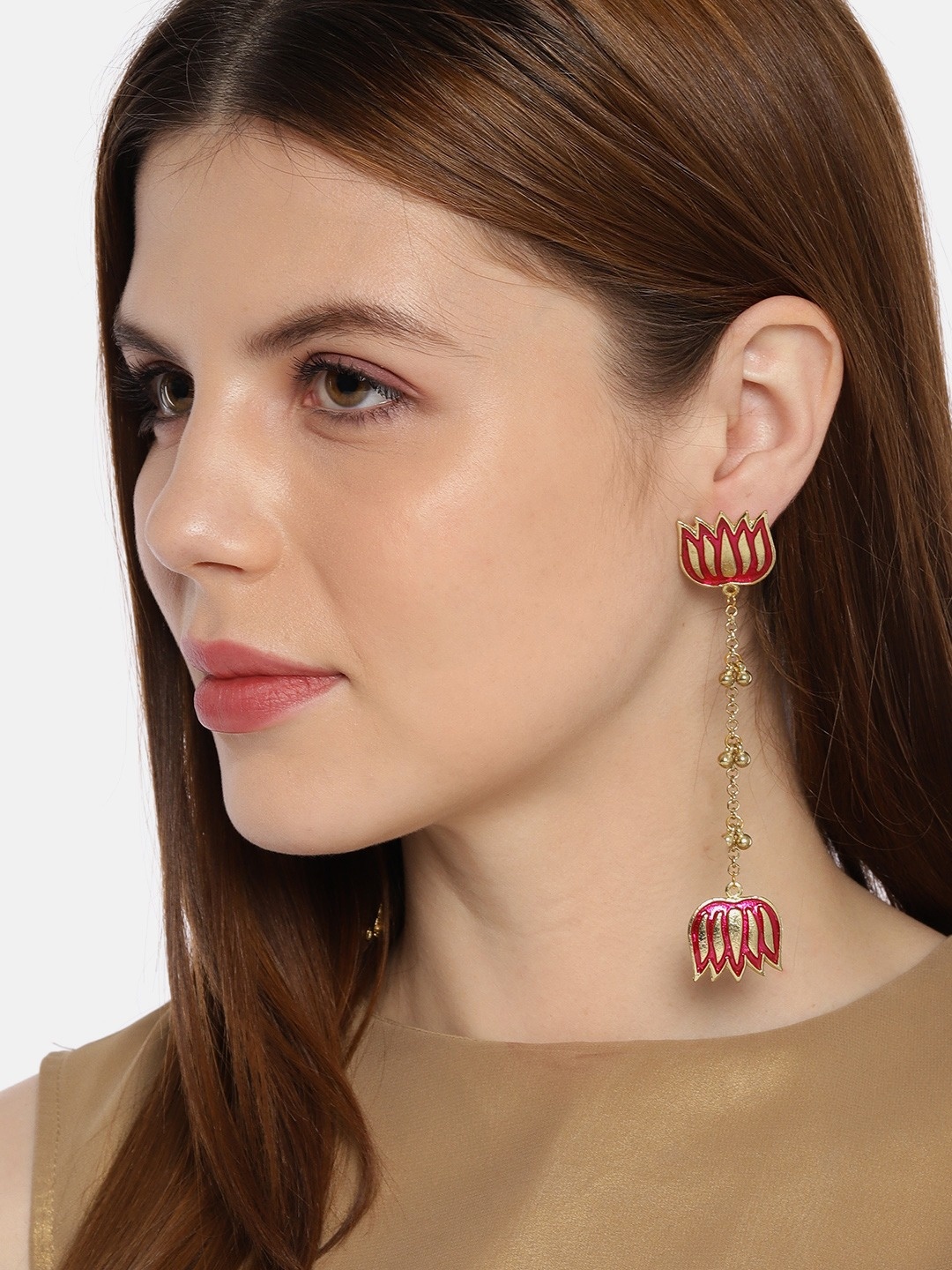 

Fida Women Fuchsia & Gold-Toned Classic Drop Earrings