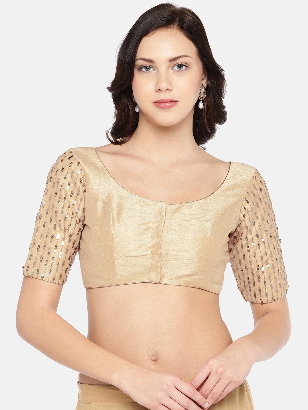 

Studio Shringaar Women Gold-Coloured Embellished Saree Blouse