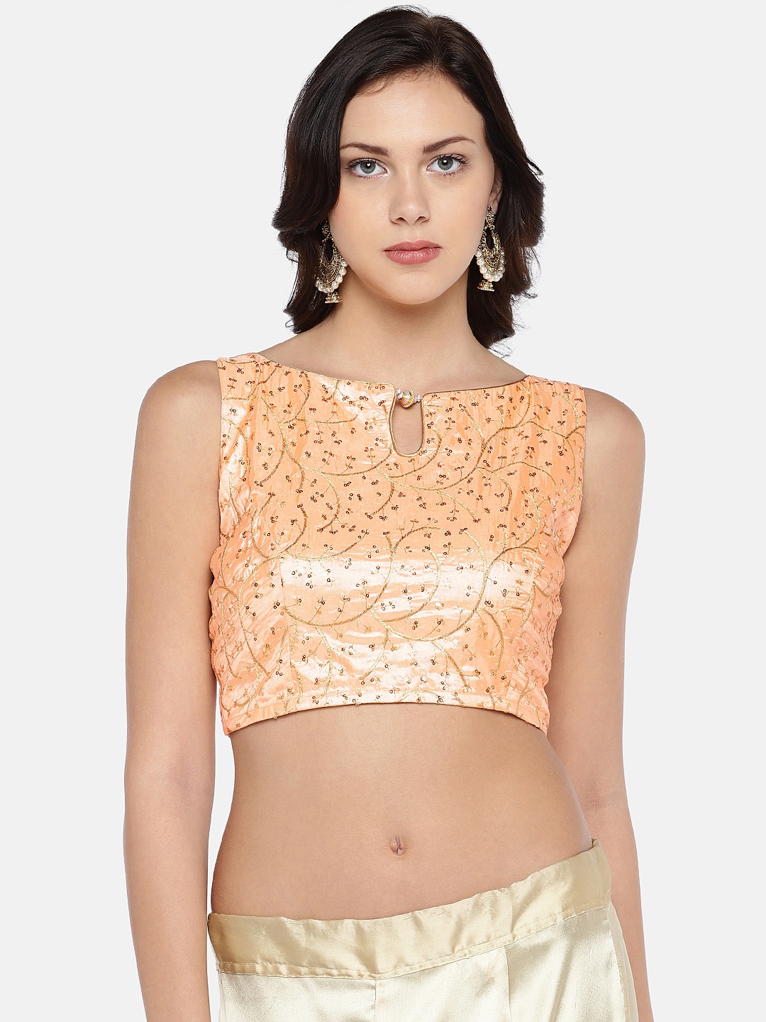 

Studio Shringaar Women Peach Embroidered Stitched Saree Blouse