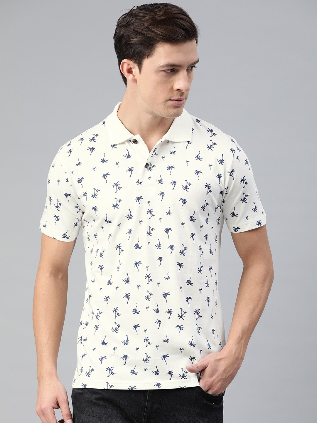 

Kryptic Men White Printed Polo Collar T-shirt