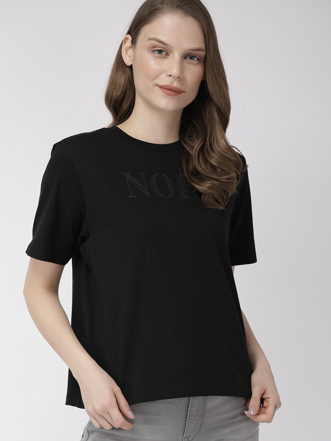 

Denizen From Levis Women Black Printed Round Neck Pure Cotton T-shirt