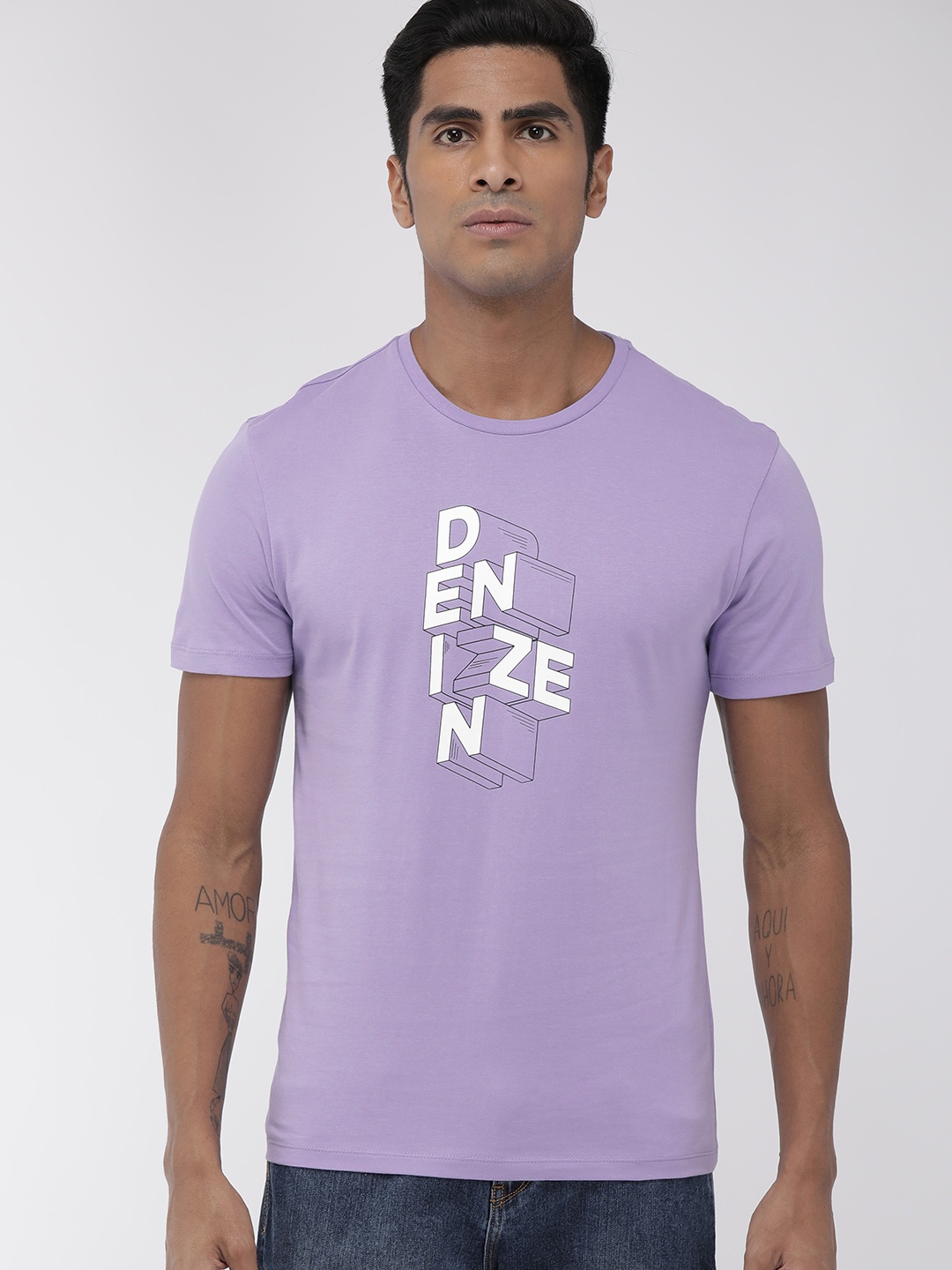 

Denizen From Levis Men Purple Printed Round Neck Pure Cotton T-shirt