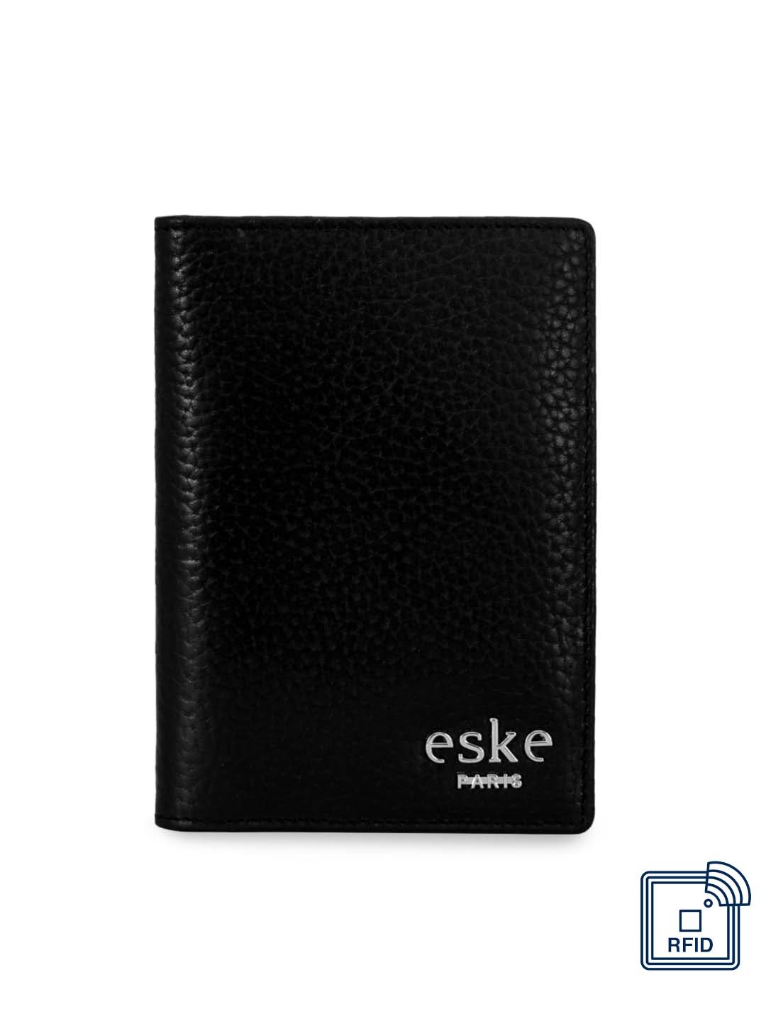 

Eske Unisex Black Solid Leather Passport Holder