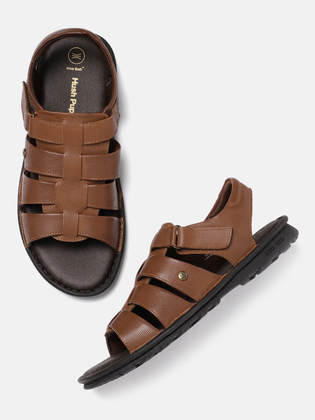 

Hush Puppies Men Tan Brown Leather Comfort Sandals
