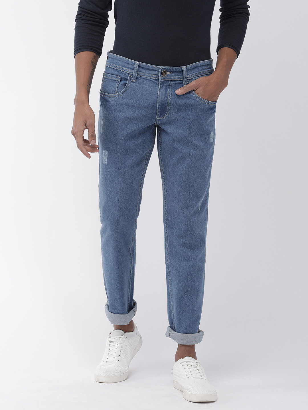 

Park Avenue Men Blue Mod Fit Mid-Rise Low Distress Stretchable Jeans