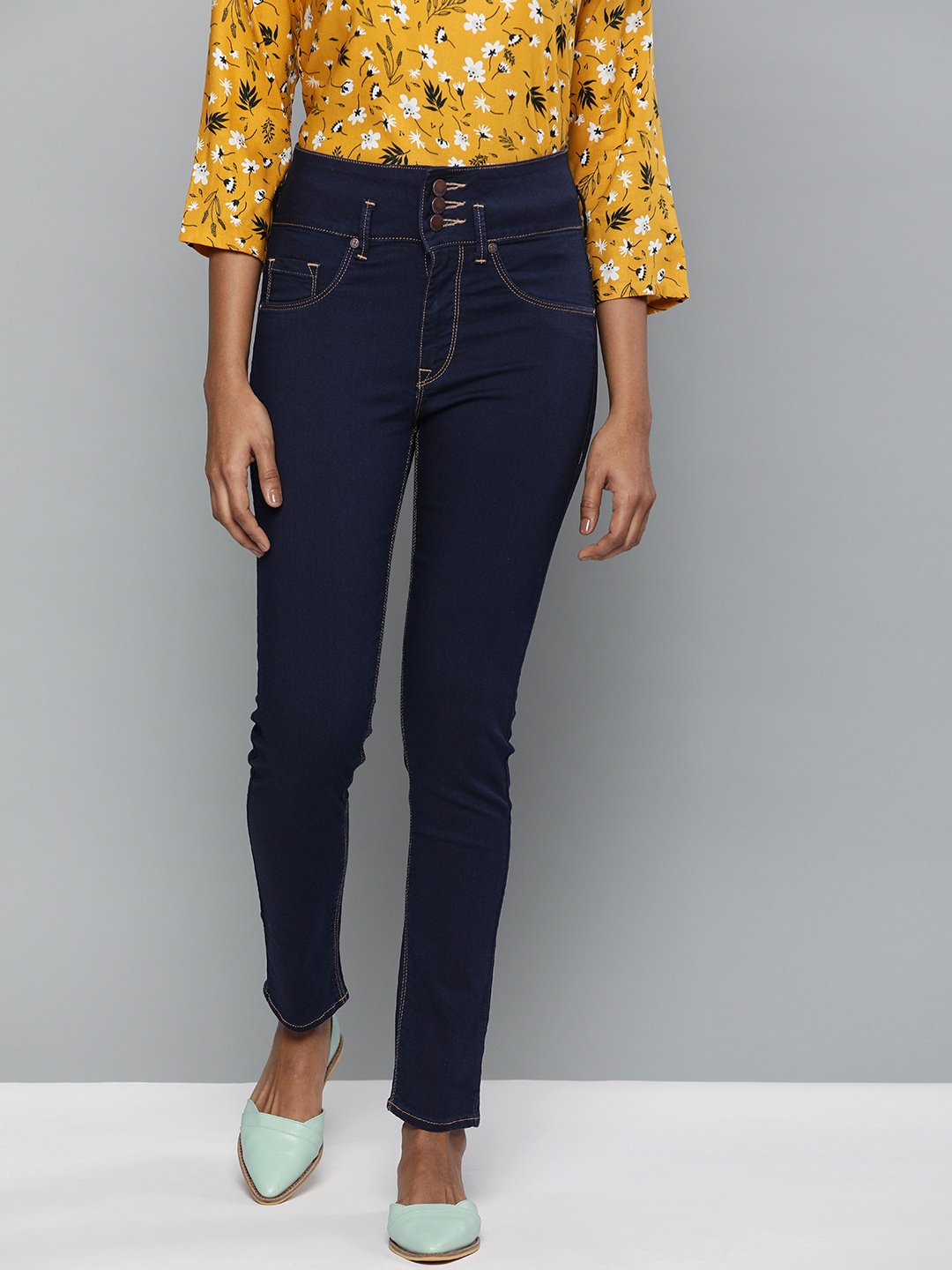 

HERE&NOW Women Blue High Rise Skinny Fit High-Rise Clean Look Stretchable Jeans